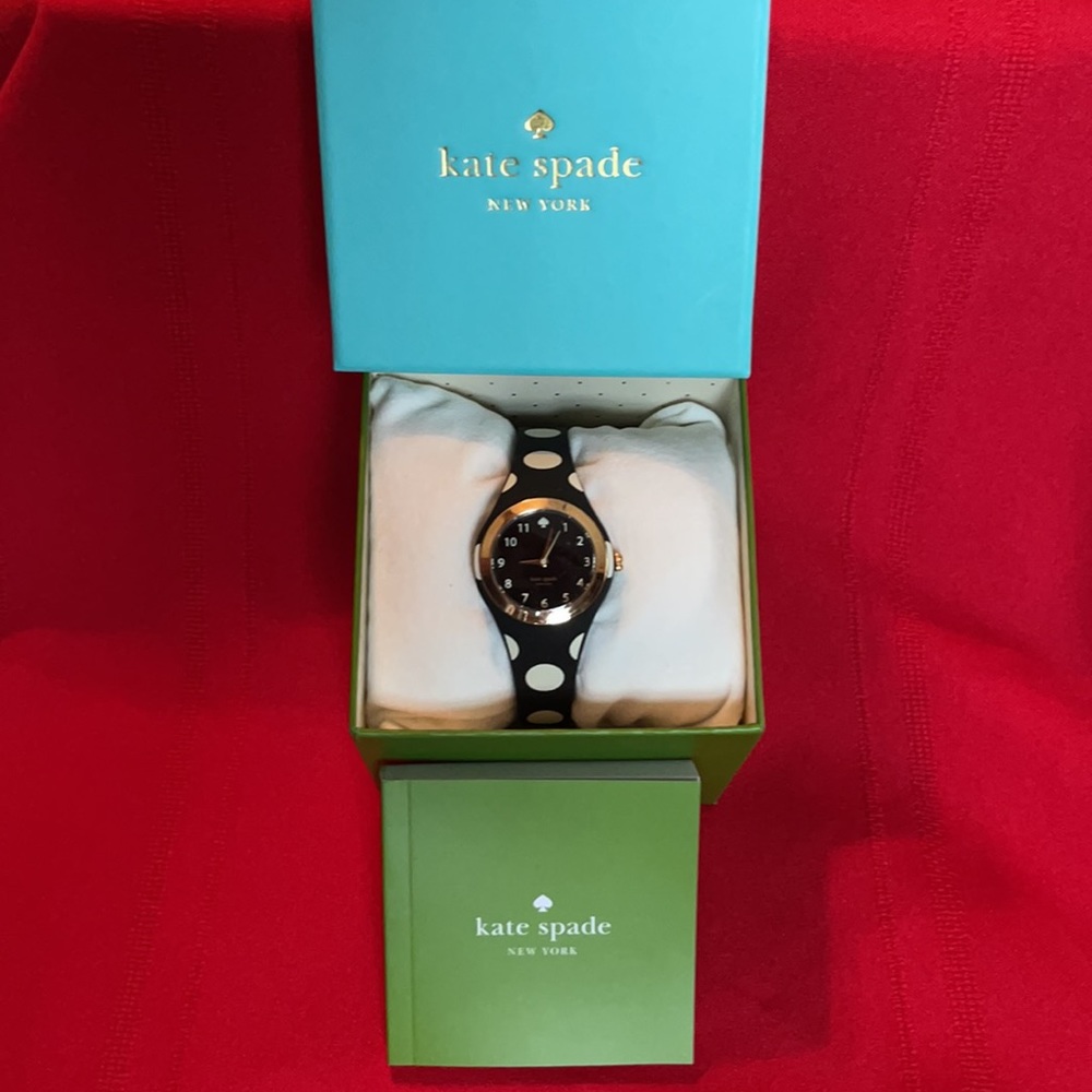 NEW KATE SPADE BLACK WHITE POLKADOT SILICONE WATCH - Picture 5 of 16